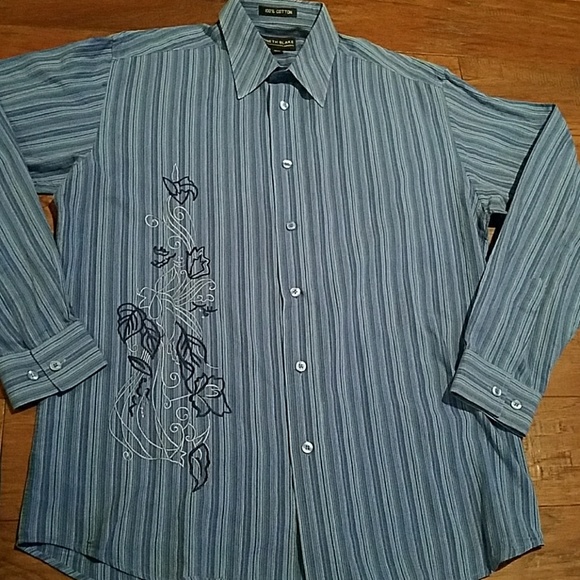 Multiple blues pinstripes with embroidery - Picture 4 of 5